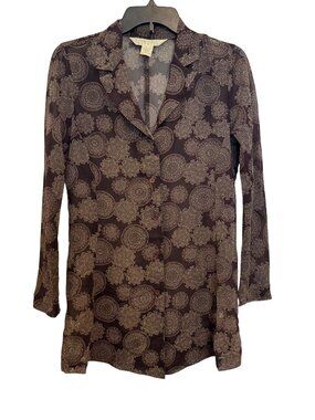 vintage Y2K Express Sheer Brown Button-Up Blouse Floral Design XS